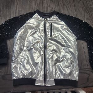 Silver Sequin Sleeve Jacket